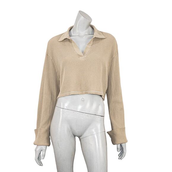 The RANGE Women's Cropped Waffle knit Top Cotton blend size Small - Picture 2 of 11